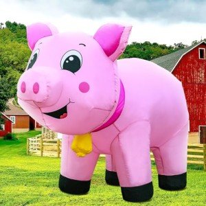 Cute 6FT Christmas Pig Inflatable with Lights