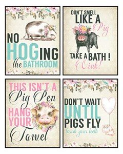 Cute Pig Watercolor Art Print Wall Decor Set