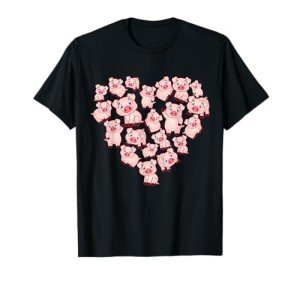 Cute Heart Pig T-Shirt for Women and Kids