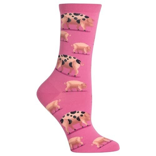 Cute Pink Spotted Pig Crew Socks for Women