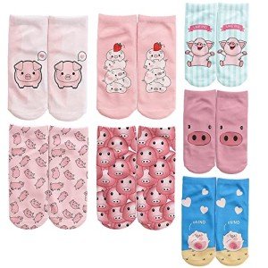 Cute Cartoon Pig Ankle Socks - 7 Pairs Set