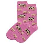 Cute Pink Spotted Pig Crew Socks for Women