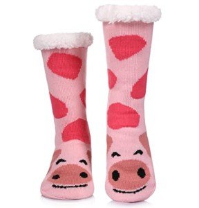 Cute Pink Pig Fuzzy Slipper Socks for Women