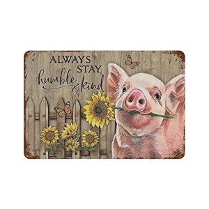 Humble and Kind Vintage Pink Pig Tin Sign