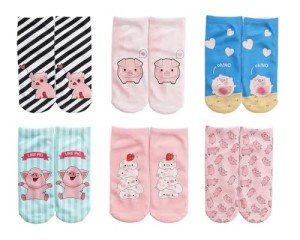 Funny Pink Pig Socks Set - 6 Pairs