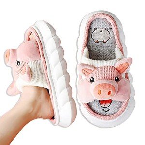 Cute Fuzzy Pig Slippers for Women - Pink