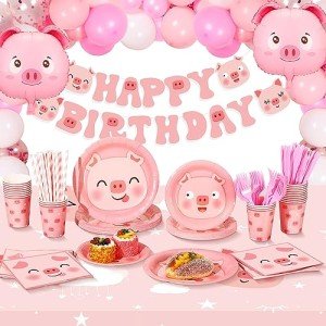 Cute Pig Birthday Party Supplies Set for 24