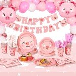 Cute Pig Birthday Party Supplies Set for 24