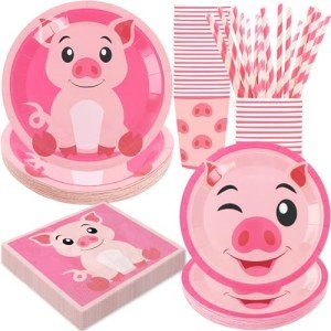 Cute Pig Birthday Party Supplies for 24 Guests