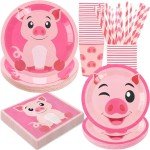 Cute Pig Birthday Party Supplies for 24 Guests