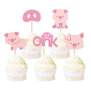 25 Cute Pink Pig Cupcake Toppers for Parties
