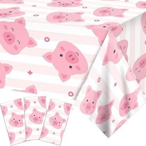 3 Pack Cute Pink Pig Tablecloths for Parties