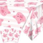 3 Pack Cute Pink Pig Tablecloths for Parties