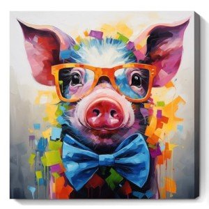 Cute Pig in Glasses Canvas Wall Art