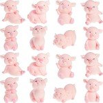 16 Cute Pink Pig Toy Figures for Decor