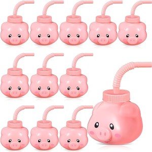 Cute Pig Farm Animal Cups with Straws - Set of 12