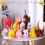 Cute Pig Farm Animal Cups with Straws - Set of 12