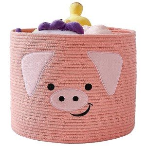Cute Pig Cotton Rope Storage Basket with Handles
