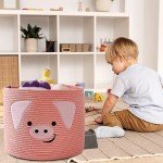 Cute Pig Cotton Rope Storage Basket with Handles