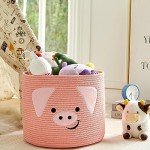 Cute Pig Cotton Rope Storage Basket with Handles
