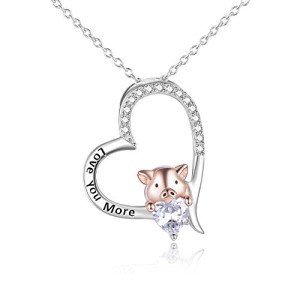 Cute Pig Pendant Necklace with Heart Design