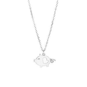 Adorable Sterling Silver Cute Pig Pendant Necklace