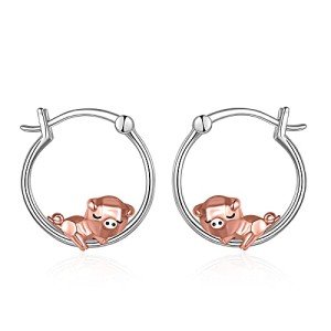 Cute Sterling Silver Origami Pig Hoop Earrings