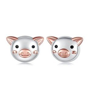 Cute Pig Mushroom Stud Earrings in Silver