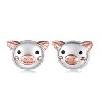 Cute Pig Mushroom Stud Earrings in Silver