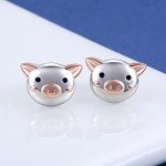 Cute Pig Mushroom Stud Earrings in Silver