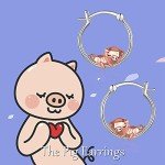 Cute Sterling Silver Origami Pig Hoop Earrings