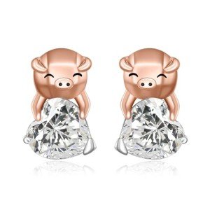 Adorable Piglet Earrings in Sterling Silver & Rose Gold