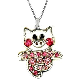 Cute Pink Pig Pendant Necklace with Rose Crystals