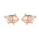 Cute Pig Heart Earrings - Sterling Silver & Rose Gold