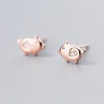 Cute Pig Heart Earrings - Sterling Silver & Rose Gold