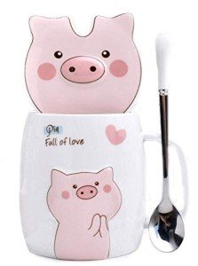 Cute Pig Ceramic Mug with Lid and Spoon