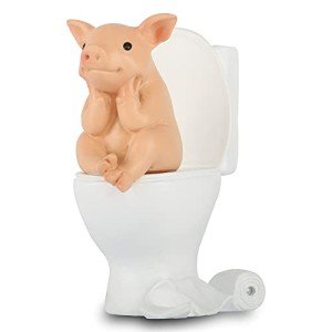 Adorable Pig Squatting on Toilet Statue