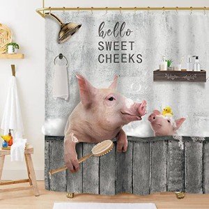 Cute Pig Shower Curtain Set with Hooks
