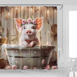 Cute Pig Shower Curtain - Farmhouse Bathroom Decor