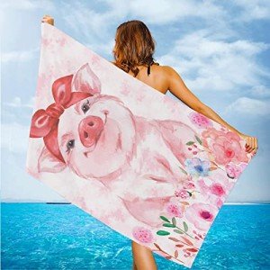 Cute Pink Pig Floral Beach Towel for All Occasions