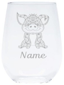 Personalized Pig Stemless Wine Glass - 17 oz