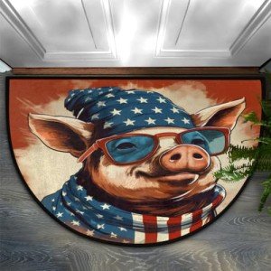 Adorable Patriotic Pig Half Round Door Mat