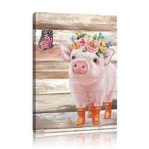 Cute Pig & Pink Butterfly Wall Art