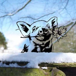 Funny Peeping Pig Metal Yard Art Statue