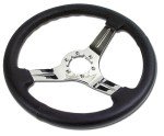 Black Leather Steering Wheel with Chrome Spokes for C3 Corvette