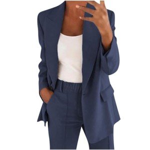Trendy Women's 2-Piece Blazer Set in Dark Blue