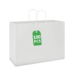Bulk 100 Pack White Kraft Paper Bags with Handles