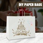 Bulk 100 Pack White Kraft Paper Bags with Handles