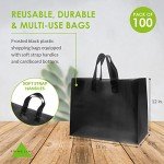 Large Black Shopping Bags with Handles - 100 Pack
