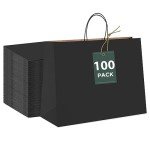 Sturdy Black Gift Bags - 100 Pack, 16x6x12